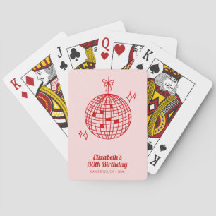 Retro Pink & Red Disco Ball Birthday Personalized Playing Cards