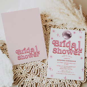 Retro Pink Red Disco Ball Bridal Shower Invitation