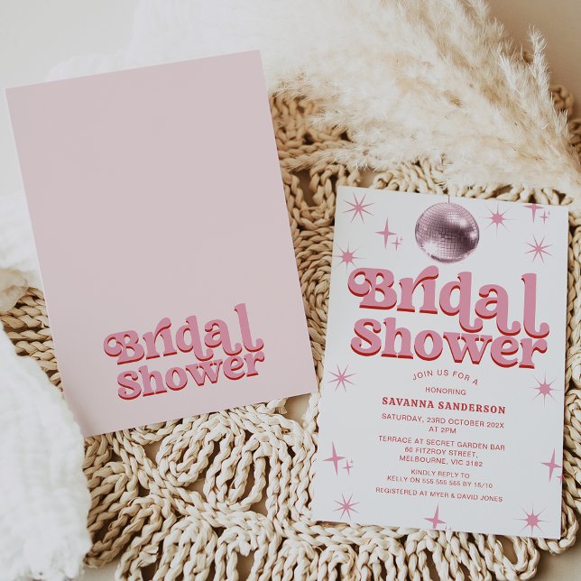 Retro Pink Red Disco Ball Bridal Shower Invitation (Creator Uploaded)