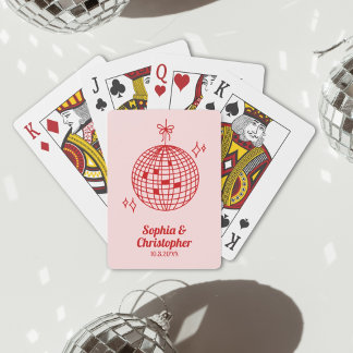 Retro Pink & Red Disco Ball Wedding Personalised Playing Cards