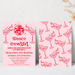 Retro Pink Red Disco Cowgirl 30th Birthday Invitation<br><div class="desc">Retro Pink Red Disco Cowgirl 30th Birthday Invitation

Fun disco cowgirl themed birthday invitation in hot pink and red featuring a disco ball,  cocktail glasses and cowgirl legs and boots.  Suitable for someone looking for a fun retro style disco cowgirl birthday invitation.</div>