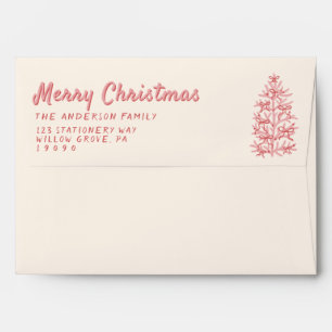 Retro Pink Red Drawn Bows Tree Merry Christmas Envelope
