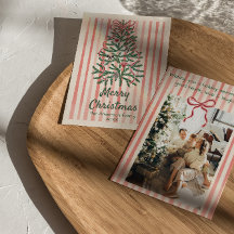  Retro Pink Red Green Drawn Ribbons Tree Christmas