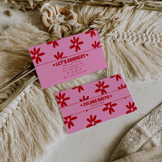 Retro Pink Red Groovy Floral Boho Girly Trendy Business Card