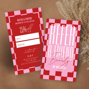 Retro Pink & Red Groovy Refer a Friend Spa Salon Referral Card