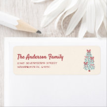 Retro Pink Red Hand Drawn Ribbons Tree Christmas