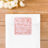 Retro pink red handdrawn illustrated bridal shower