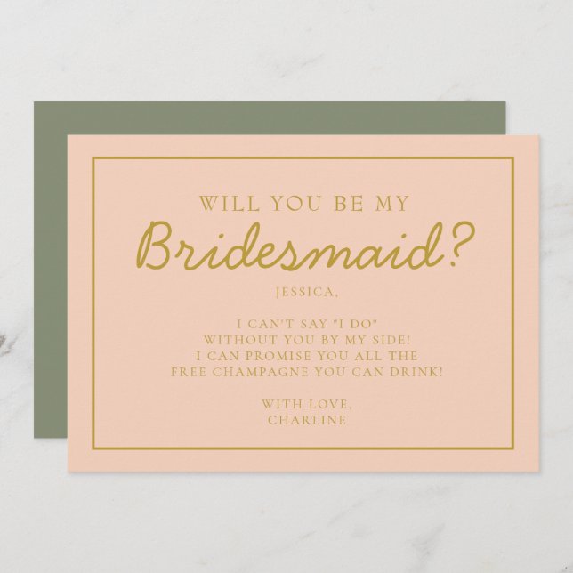 Retro Pink &Red Handwriting Bridesmaid Proposal Invitation (Front/Back)