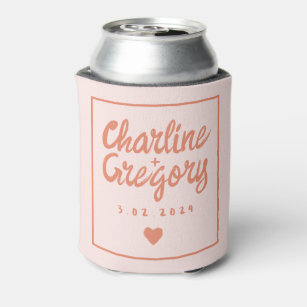 Retro Pink &Red Handwriting Wedding Can Cooler