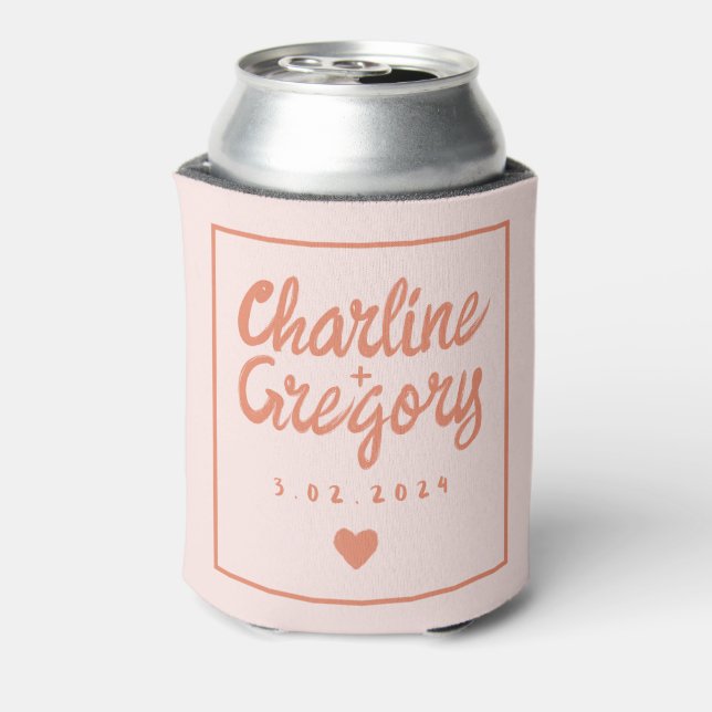 Retro Pink &Red Handwriting Wedding Can Cooler (Can Back)