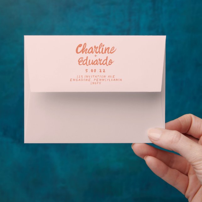 Retro Pink &Red Handwriting Wedding  Envelope (Hand)