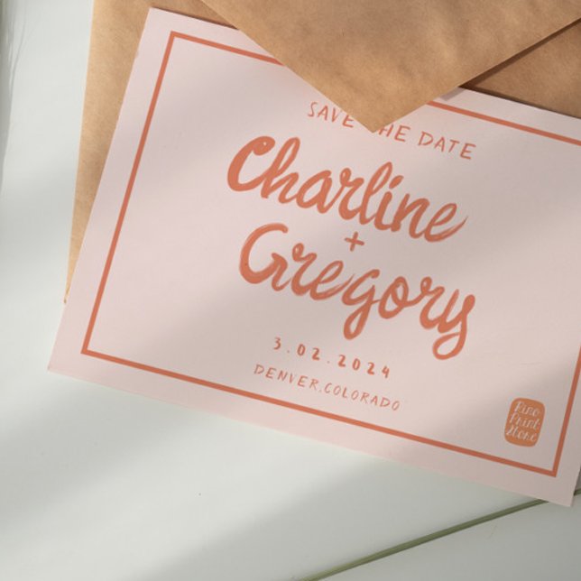 Retro Pink &Red Handwriting Wedding Save the Date Invitation (Creator Uploaded)