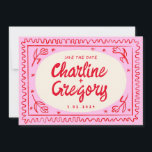 Retro Pink Red Handwriting Wedding Save the Date Invitation<br><div class="desc">Retro Pink &Red Wavy Handwriting Wedding Save the Date</div>