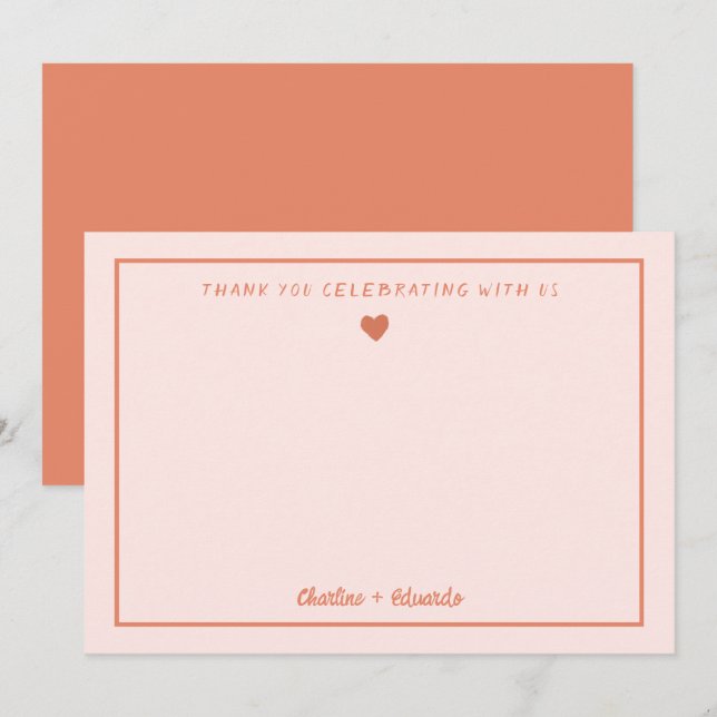 Retro Pink&Red Handwriting Wedding Thank you  (Front/Back)