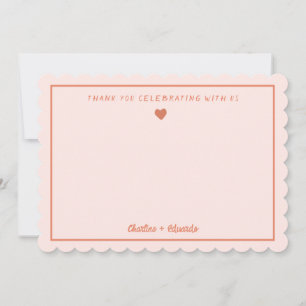 Retro Pink&Red Handwriting Wedding Thank you Card