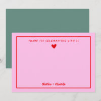Retro Pink&Red Handwriting Wedding Thank you