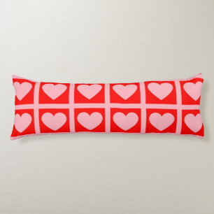 Retro Pink Red Heart Check Y2K Pattern  Body Cushion