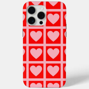 Retro Pink Red Heart Check Y2K Pattern  iPhone 15 Pro Max Case