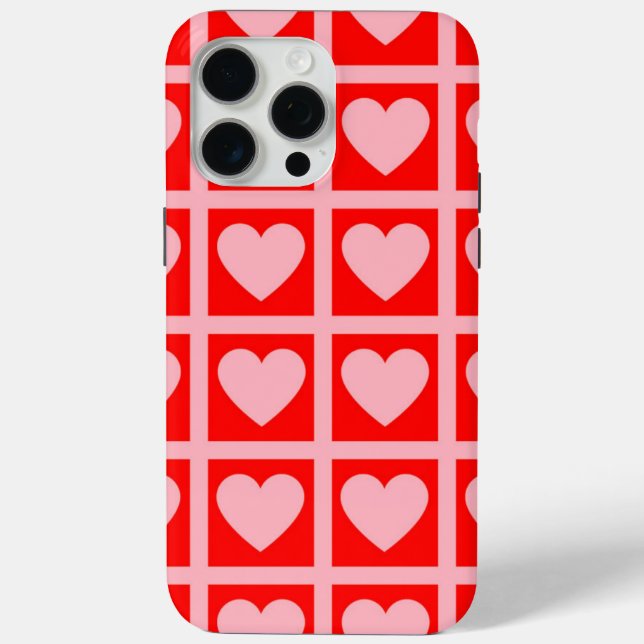 Retro Pink Red Heart Check Y2K Pattern  Case-Mate iPhone Case (Back)