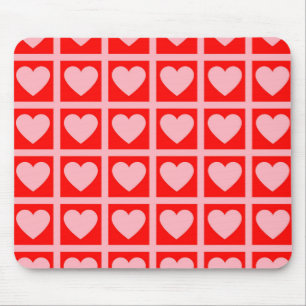 Retro Pink Red Heart Check Y2K Pattern  Mouse Mat