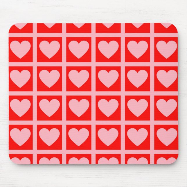 Retro Pink Red Heart Check Y2K Pattern  Mouse Mat (Front)