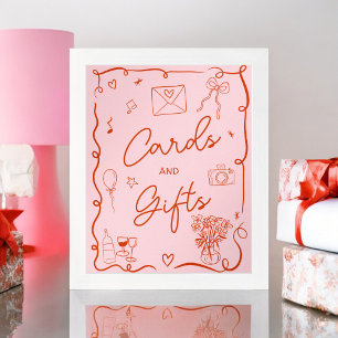 Retro pink red  illustrated sign bridal shower