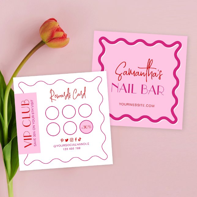 Retro Pink & Red Modern Lash Salon Makeup Artist Loyalty Card (Creator Uploaded)