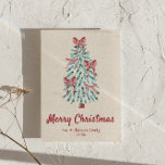 Retro Pink Red Ribbons Christmas Tree Non-Photo Holiday Card<br><div class="desc">If you are looking for a simple minimalist beautiful and easy editable non photo Christmas card. This one is perfect for you. And as you see the design features a blue hand made and drawn Christmas tree made of pink and red ribbons. With red and pink hand written typography of...</div>