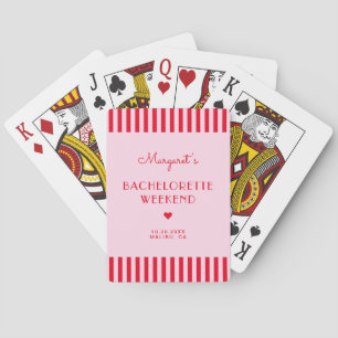 Retro Pink & Red Stripes Bachelorette Party Custom Playing Cards