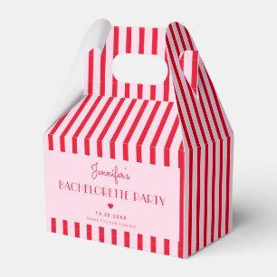 Retro Pink & Red Stripes Bachelorette Party Favour Box
