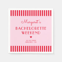 Retro Pink & Red Stripes Bachelorette Weekend
