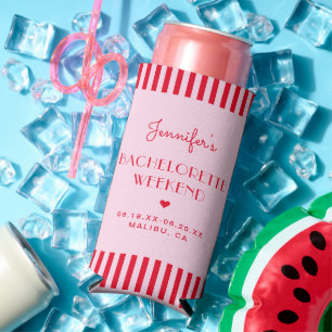 Retro Pink & Red Stripes Bachelorette Weekend Seltzer Can Cooler
