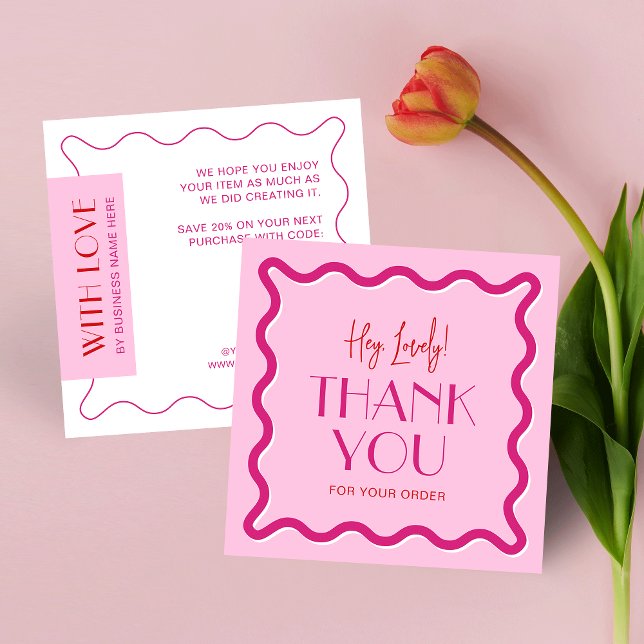 Retro Pink & Red Trendy Business Logo Thank You Enclosure Card (Creator Uploaded)