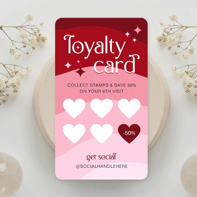 Retro Pink & Red Trendy Logo Nail Spa Salon Loyalty Card (Creator Uploaded)