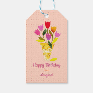 Retro Pink Red Tulips Pastel Lavender Thank You Gift Tags