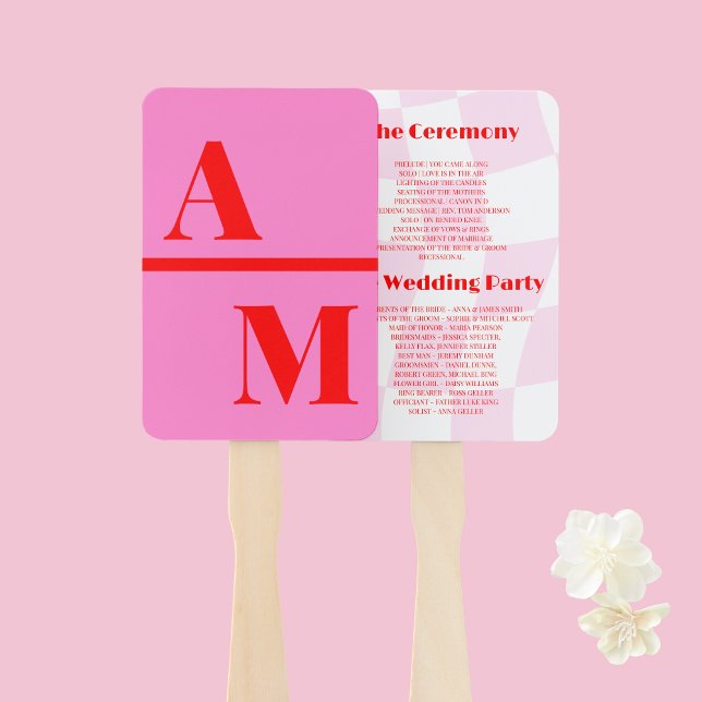 Retro Pink Red Wedding Program Hand Fan (Creator Uploaded)