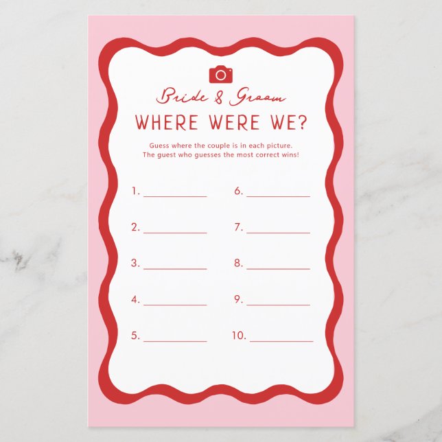 Retro Pink Red Where Were We Bachelorette Game (Front)