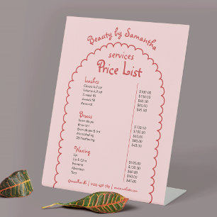 Retro Pink Red Whimsical Arch Girly Pricing Menu Pedestal Sign