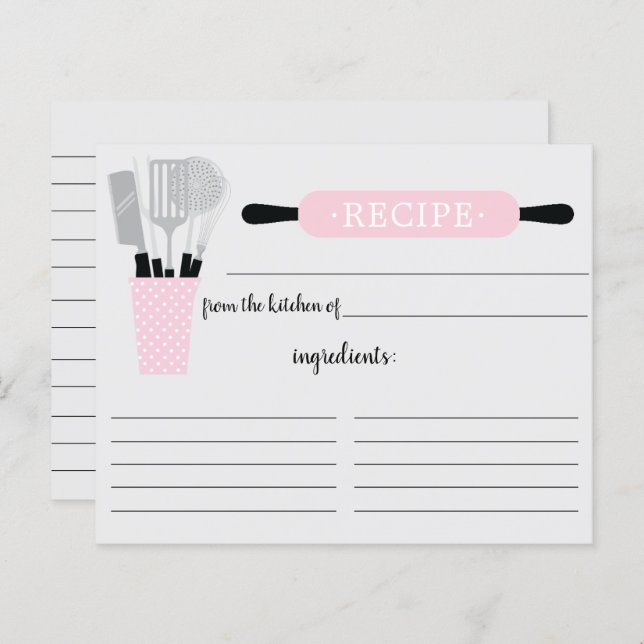 Retro Pink Rolling Pin Kitchen Tools Recipe Card (Front/Back)