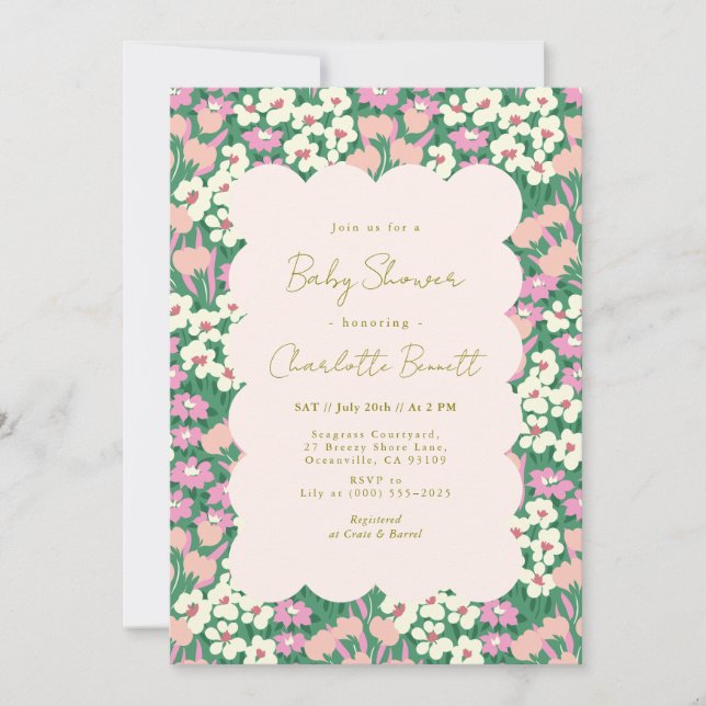 Retro Pink Sage Boho Floral Baby Shower Invitation (Front)