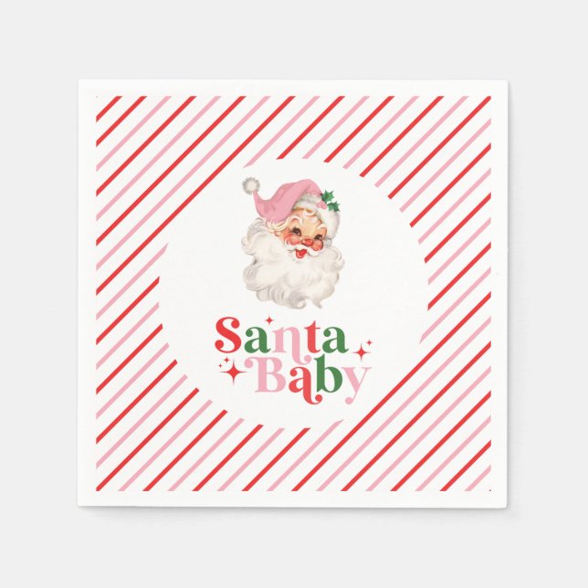 Retro Pink Santa Baby christmas baby shower Napkin (Front)
