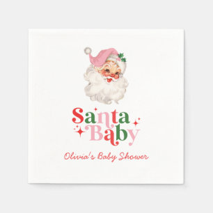 Retro Pink Santa Baby christmas baby shower Napkin
