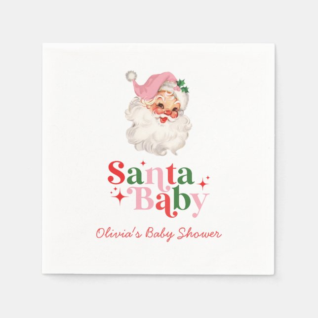 Retro Pink Santa Baby christmas baby shower Napkin (Front)