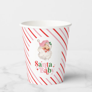 Retro Pink Santa Baby christmas baby shower Paper Cups
