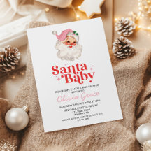 Retro Pink Santa Baby Holiday Baby Shower