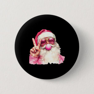 Retro Pink Santa Blowing Bubble Gum Funny Merry Ch 6 Cm Round Badge