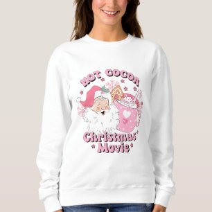 Retro Pink Santa Christmas Hot Cocoa Holiday Sweatshirt