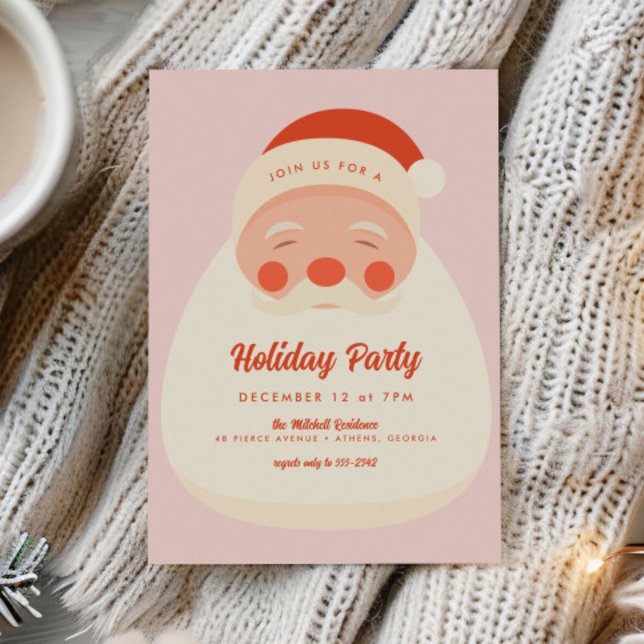 Retro Pink Santa Claus Christmas Party Invitation (Creator Uploaded)
