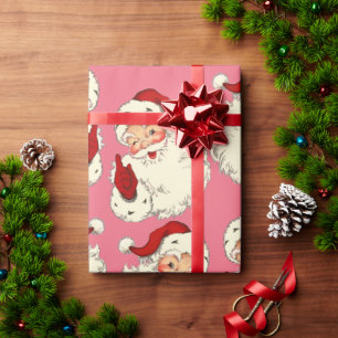 Retro Pink Santa Claus Christmas Wrapping Paper