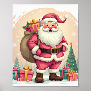 Retro pink Santa Claus Poster